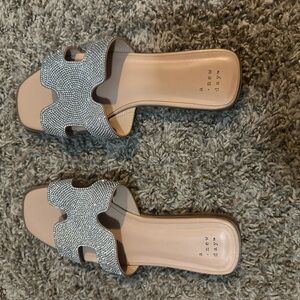 A New Day’s Women's Nina Rhinestone Wide Width Flat Sandals Silver 7W: Slip On